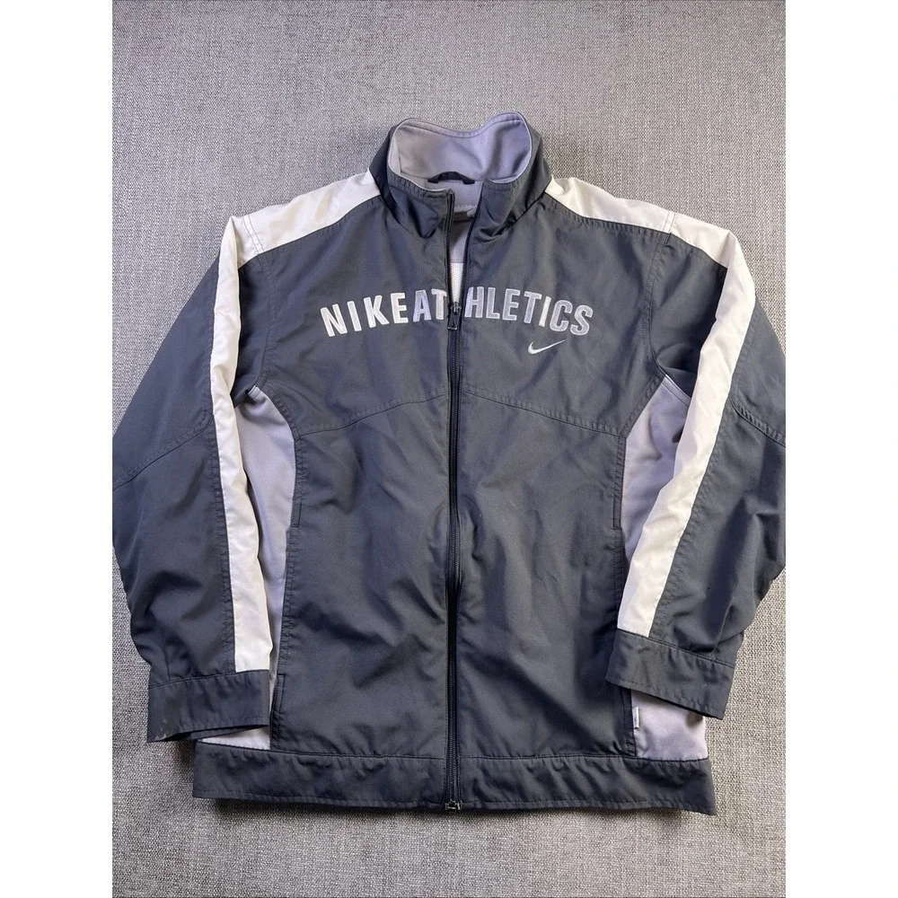 Vintage Nike Track Jacket Women's L 14-16 Full Zip Spellout 90s Gray Gym Train